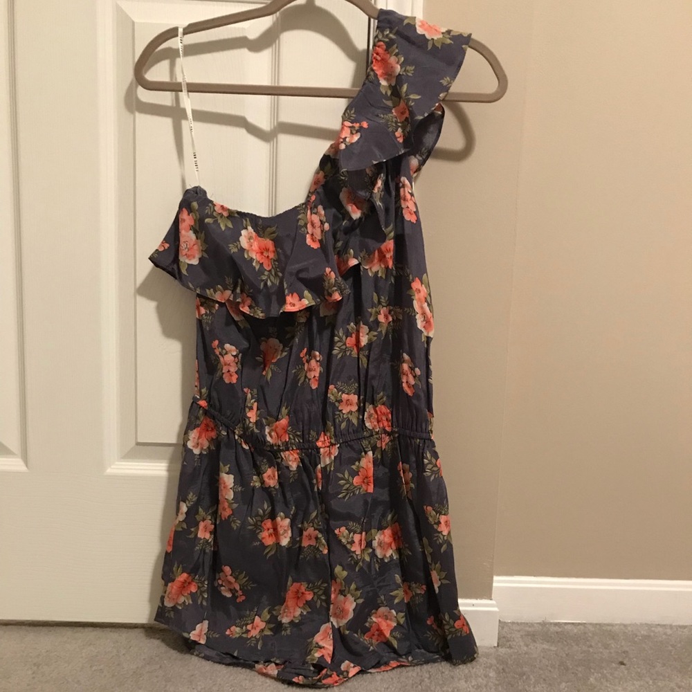 Floral Grey Half Shoulder Romper